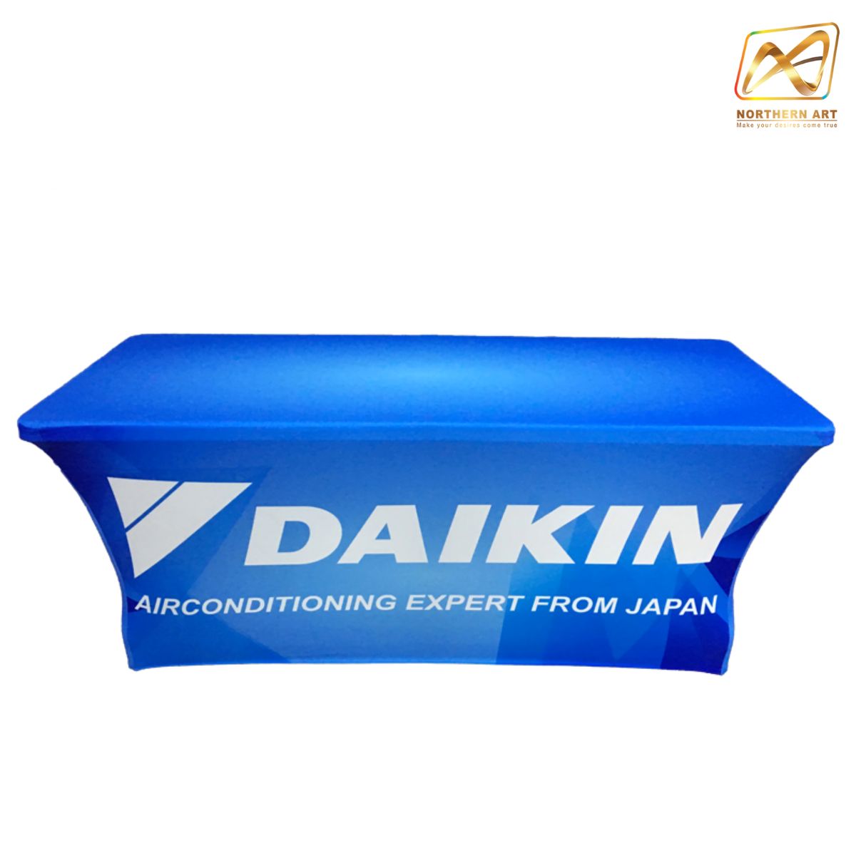 โต๊ะเคาน์เตอร์ผ้าออกบูธ รุ่น 4F ขนาด (W) 122 x (L)61 x (H)74 cm. พร้อมผ้าสกรีนสีสวยสด พับเก็บได้ จัดเก็บสะดวก