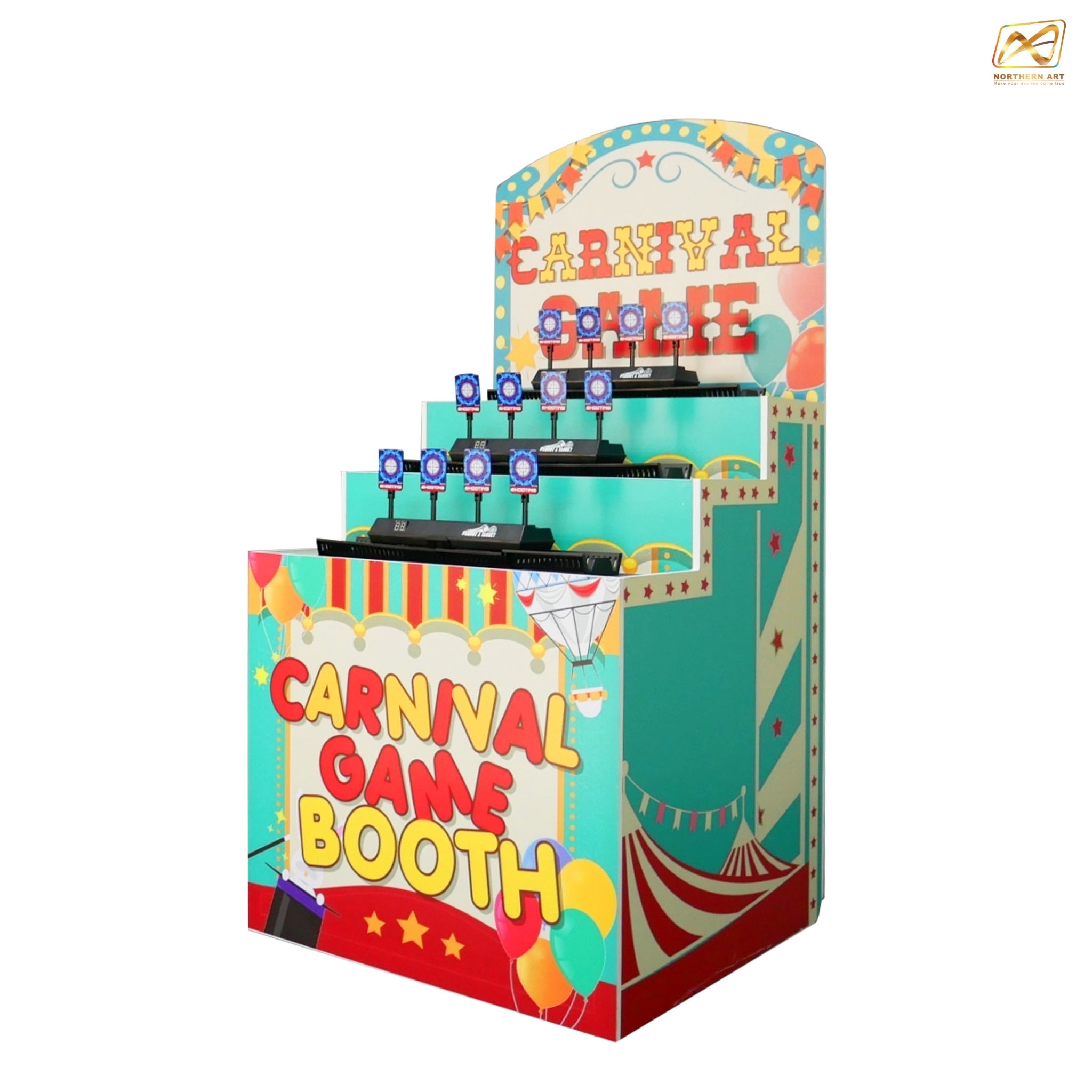 ตู้เกมส์ CARNIVAL เกมส์ยิงเป้าเคลื่อนที่ ขนาด (W) 80 x (L)64 x (H)160 cm. พร้อมเป้าเคลื่อนที่4แผ่น 3 ชุด ปืนกระสุนยาง 2 ชุด