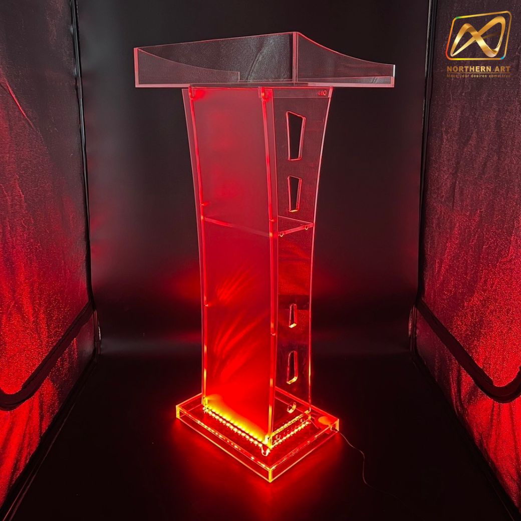 โพเดียมอะคริลิค เรืองแสงLED เปลี่ยนสีได้ พร้อมรีโมท TOP ตรง ขนาด (W) 60 x (L) 40 x (H) 113 ซม.
