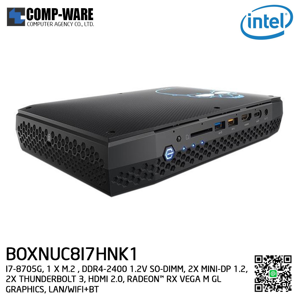 Intel NUC8I7HNK1 Mini PC NUC Kit - (I7-8705G, 1 X M.2 , DDR4-2400 SO-DIMM, 2X MINI-DP 1.2, 2X THUNDERBOLT 3, F+R HDMI 2.0, RADEON™ RX VEGA M GL GRAPHICS, LAN/WIFI+BT) BOXNUC8I7HNK1