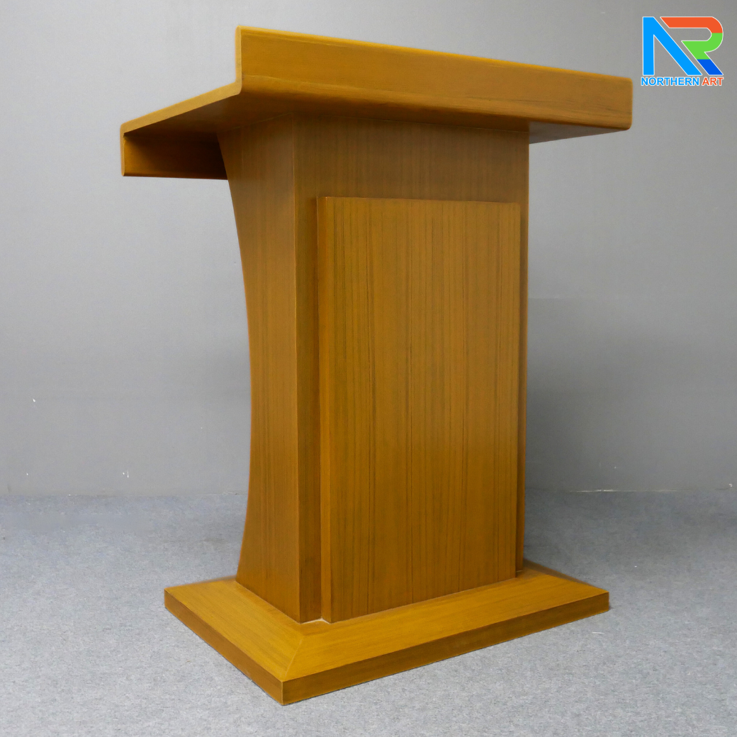 โพเดียมไม้ ยืนคู่ TOP ตรง สีสัก ขนาด (W)90 x (L)55 x (H)112 cm.