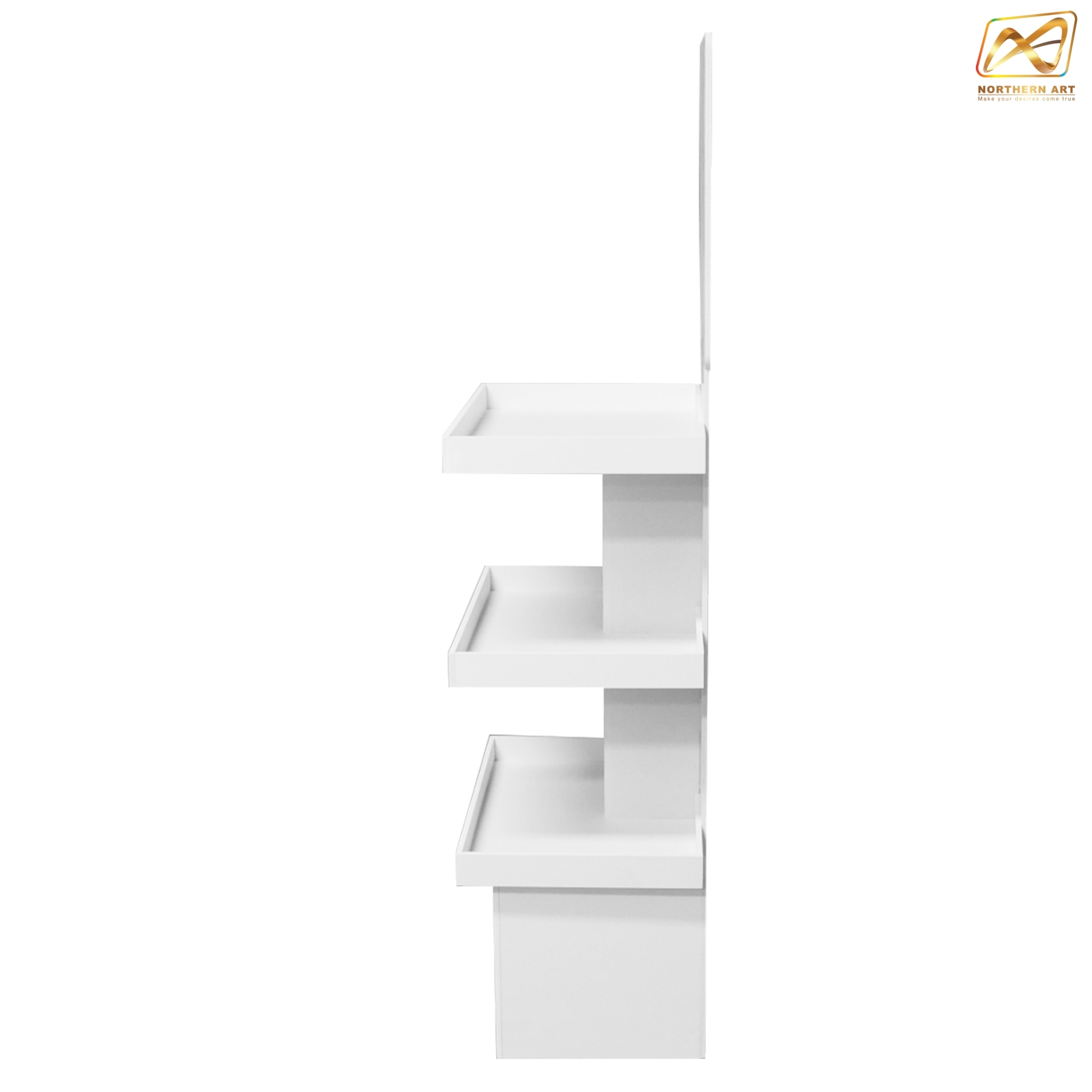 ชั้นวางสินค้าพลาสวูด 3 ชั้น ขนาด (W)40 x (D)31.6 x (H)150 ซม. พลาสวูดหนา 8 มม.พร้อมงานพิมพ์สติ๊กเกอร์