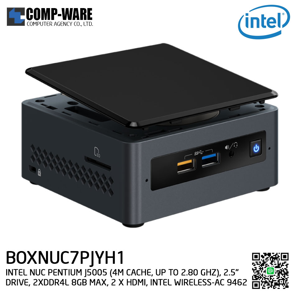 Intel NUC7PJYH1 Mini PC NUC Kit - (PENTIUM J5005 (4M CACHE, UP TO 2.80 GHZ), 2.5" DRIVE, 2xDDR4 8GB MAX, 2 X HDMI, INTEL WIRELESS-AC 9462) BOXNUC7PJYH1