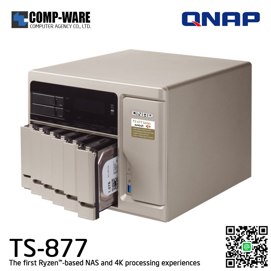 QNAP NAS 8-Bay (6+2) TS-877 (8GB DDR4 RAM up to 64GB) AMD Ryzen5 1600 6C/12T TS-877-1600-8G, No HDD