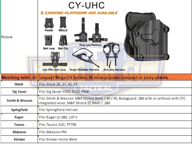ซองปืนพกนอกปลดนิ้วชี้ Universal ยี่ห้อ Cytac รุ่น Mega-Fit Holster Compact (ซองปืนพกนอก รุ่นสั้นใส่ปืนได้หลายรุ่น)