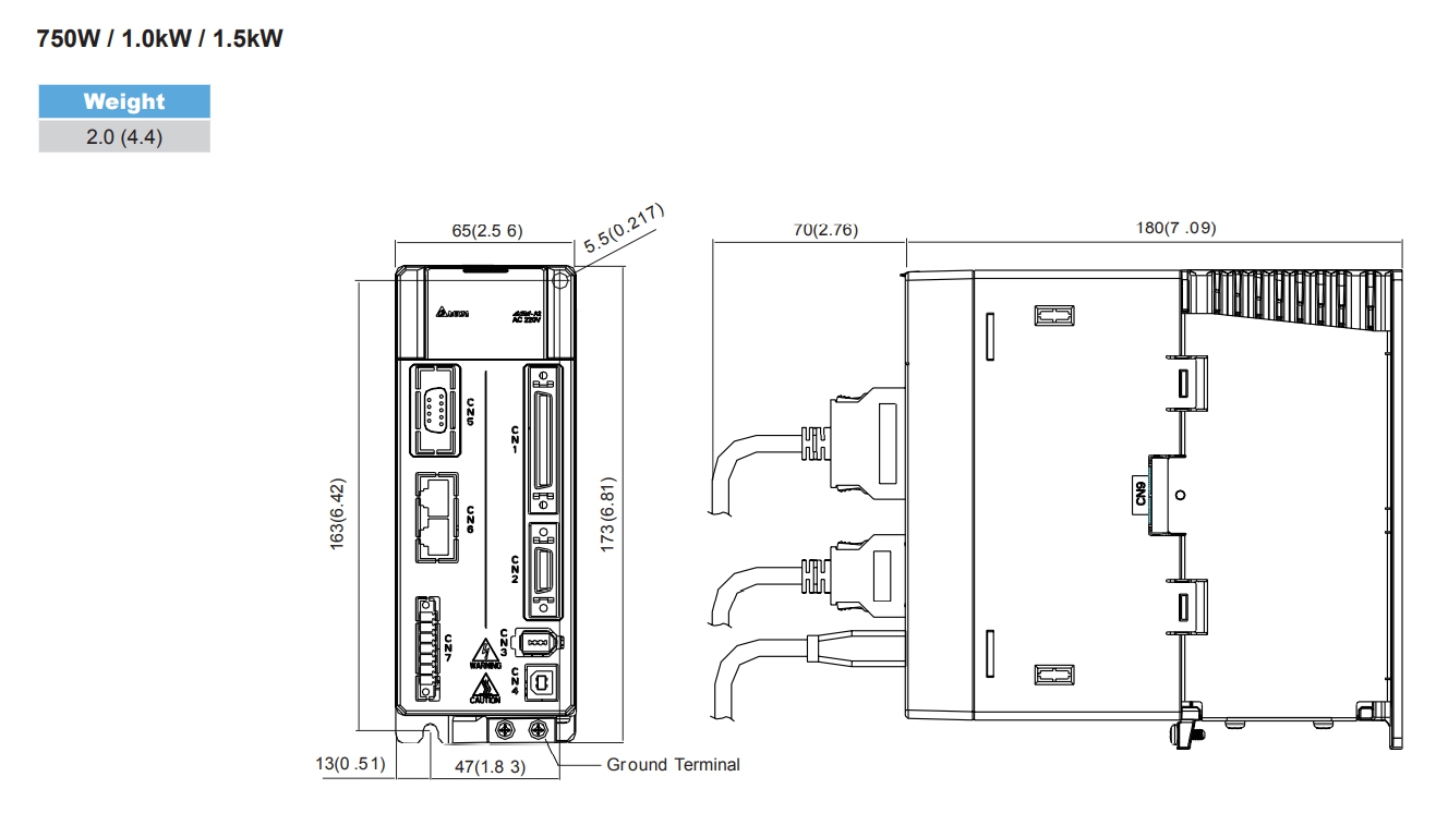 Delta AC Servo Drive ASD-A2-1021-U 1KW, 220V 3/1-Phase , close loop , 6DI extends