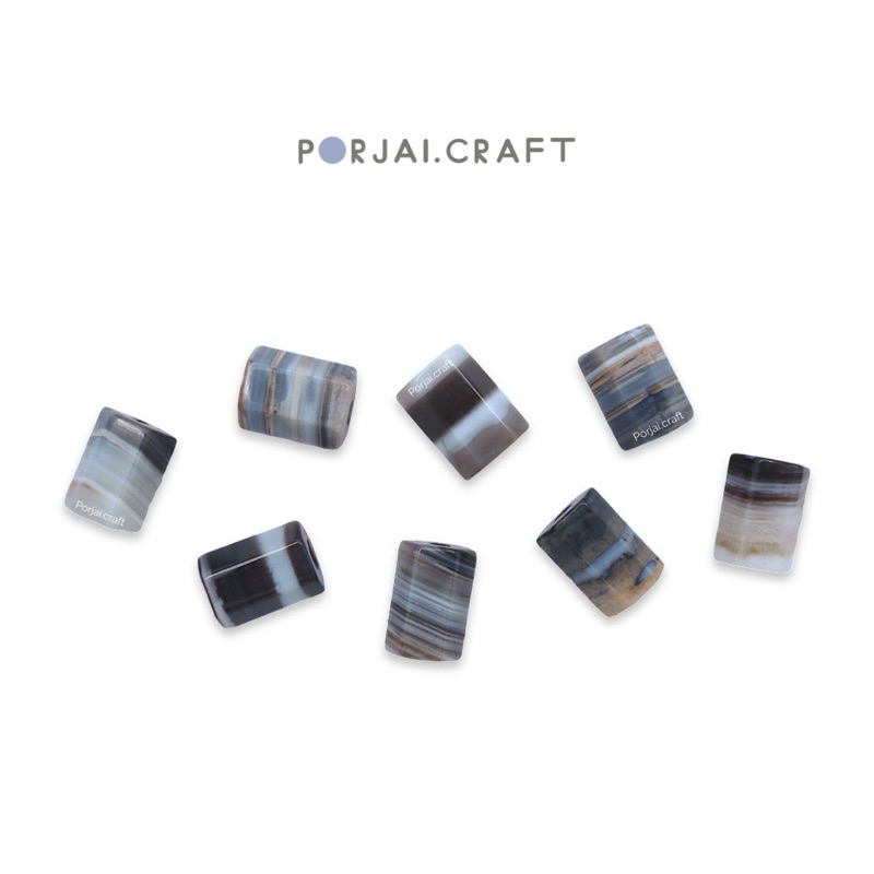 Tibetan Agate Faceted Tube Beads ลูกปัดทิเบตอาเกต 12mm
