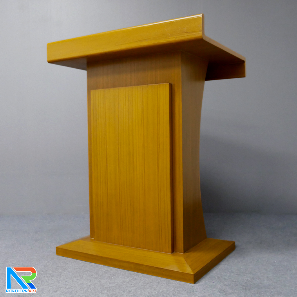 โพเดียมไม้ ยืนคู่ TOP ตรง สีสัก ขนาด (W)90 x (L)55 x (H)112 cm.