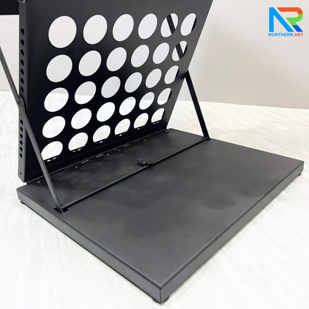 ชั้นวางโบรชัวร์เหล็กพร้อมTOPไม้สีดำ พับเก็บได้ ช่องใส่โบชัวร์ ขนาด A3 มี 3 ช่อง