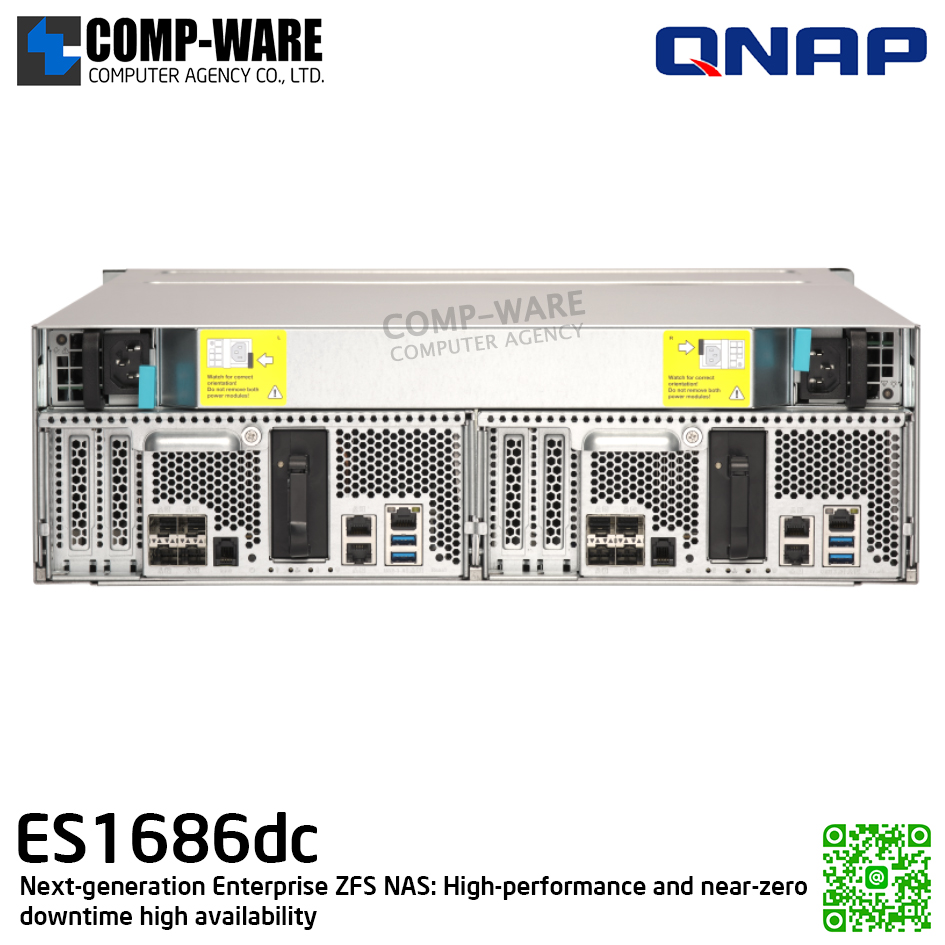 QNAP (3U 16-Bay) ES1686dc-2123IT-64G / Intel Xeon D-2123IT (4-Core) / 64GB DDR4 / 16 x 2.5"/3.5" SAS 12Gbps / 3 x Gigabit LAN / 4 x 10G-bE SFP+ / Redundant PSU / 5Y Warranty / No HDD / Rail Kit RAIL-E02