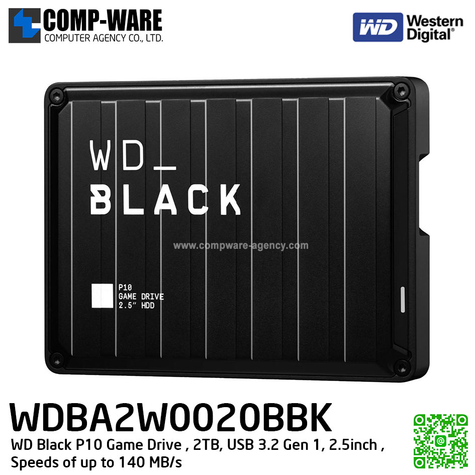 WD Black P10 Game Drive, 2TB, USB 3.2 Gen 1, 2.5inch , Speeds of up to 140 MB/s ( WDBA2W0020BBK-WESN )