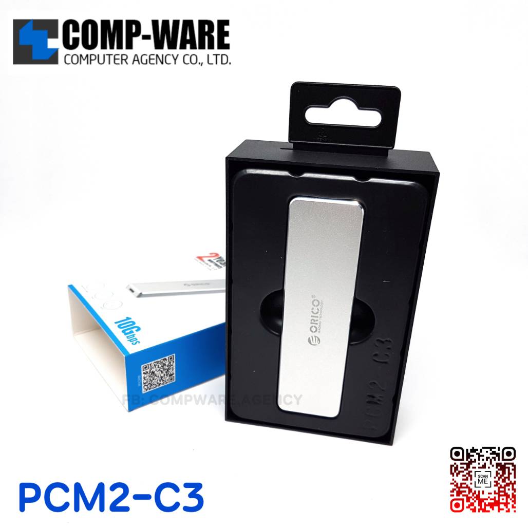 ตัวแปลง Orico PCM2-C3 Mini Push-open M.2 SSD PCIe NVMe to USB3.1 Gen2 10Gbps Aluminum Enclosure สีเงิน