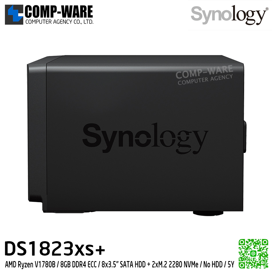 Synology DiskStation (Tower 8-Bay) DS1823xs+ / AMD Ryzen V1780B / 8GB DDR4 ECC SODIMM (Max.32GB) / 8x3.5" SATA HDD + 2xM.2 2280 NVMe / No HDD / 5Y Warranty