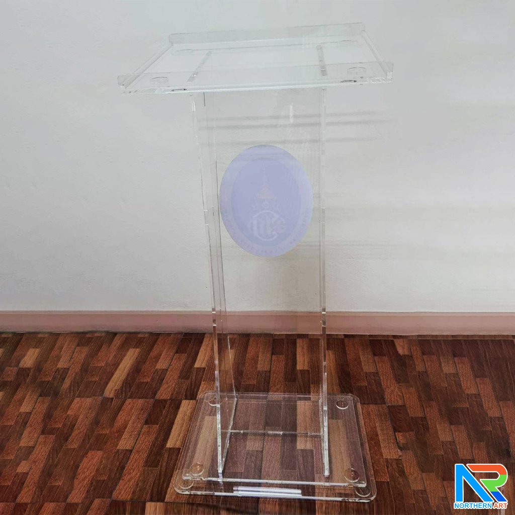 โพเดียม อะคริลิคใส AC-04 ขนาด (W) 55 x (L) 45 x (H)115 ซม.TOP เอียงพร้อมกันตก วัสดุอะคริลิคใส หนา 10-20 มม.