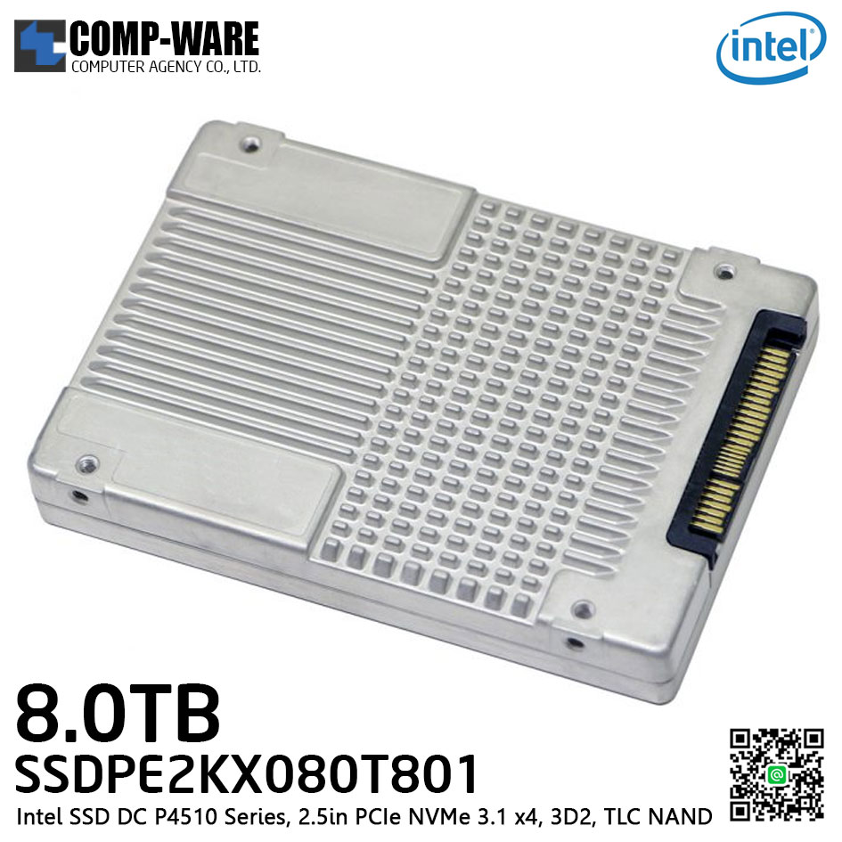 Intel SSD DC P4510 Series (8.0TB, 2.5in PCIe 3.1 x4, 3D2, TLC) Generic Single Pack - SSDPE2KX080T801