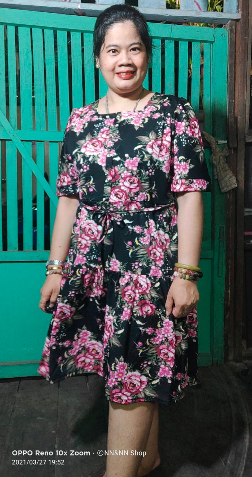 NNandNN Shop 19 0006 เดรสคอเหลี่ยมลายดอก หลายสี 3XL 44