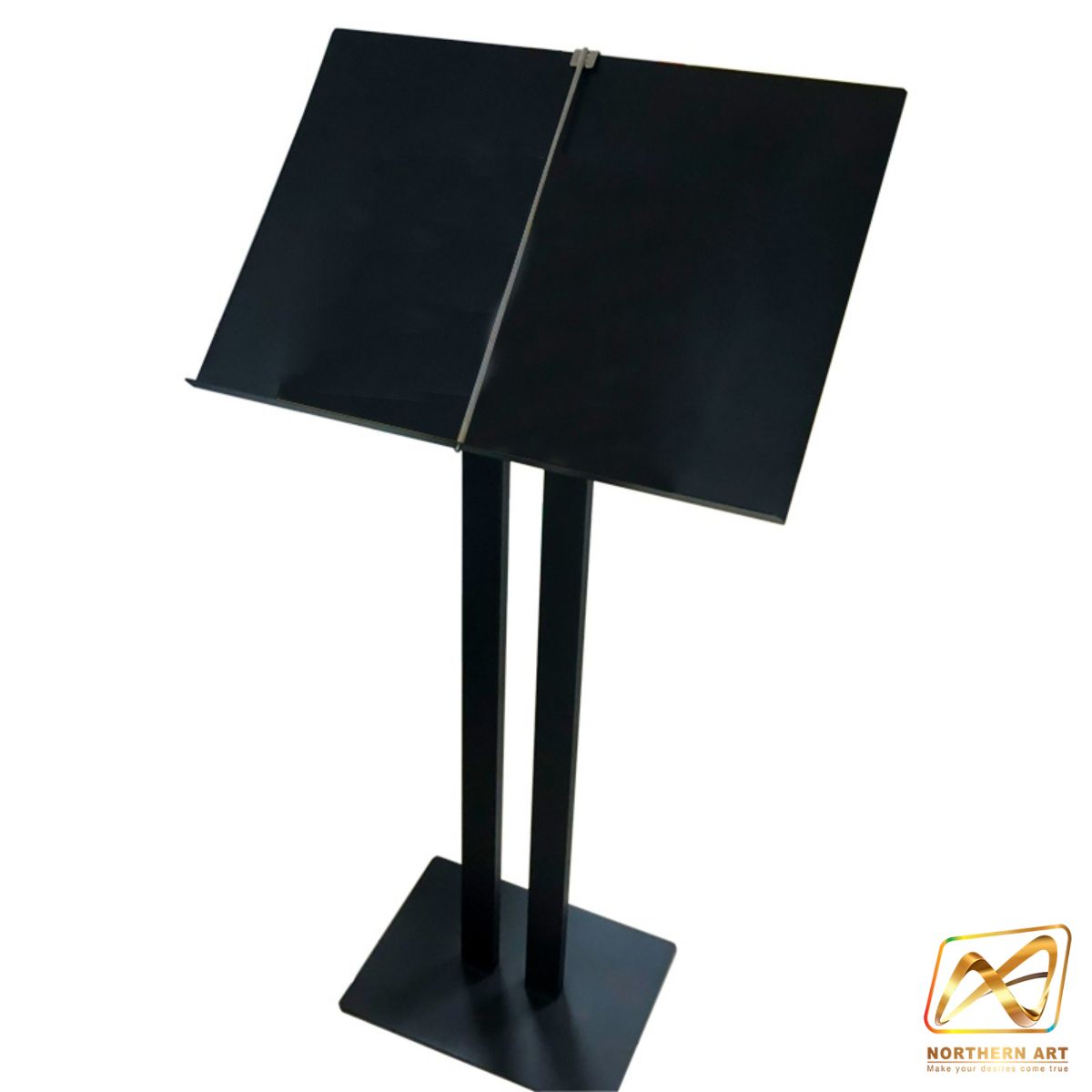 เมนูสแตนด์ เหล็กสีดำ ขนาด A2 เสาคู่ มีที่คั่นเมนูตรงกลาง ถอดออกได้