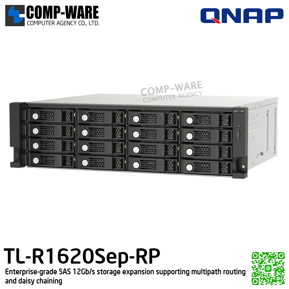 QNAP (3U 16-Bay) TL-R1620Sep-RP / 16 x 2.5"/3.5" SAS 12Gbps, 6Gbps / Redundant PSU / 5Y Warranty / No HDD / Rail Kit RAIL-B02 - Expansion Enclosure