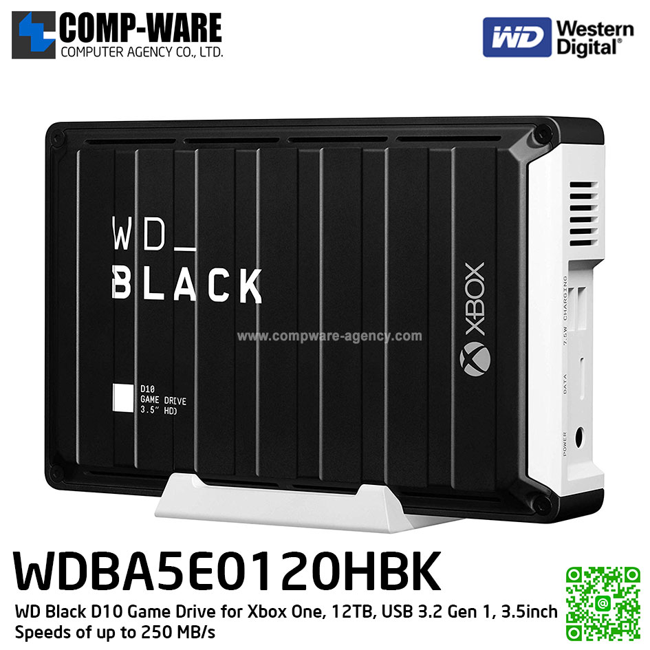 WD Black D10 Game Drive for Xbox One, 12TB, USB 3.2 Gen 1, 3.5inch , Speeds of up to 250 MB/s ( WDBA5E0120HBK-SESN )