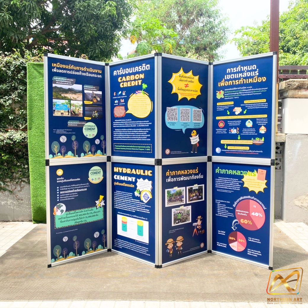 บอร์ดจัดนิทรรศการ รุ่น 8 แผ่น โครงอะลูมิเนียม ถอดประกอบได้ โชว์งานพิมพ์ 2 ด้าน พับเก็บได้ เคลื่อนย้ายสะดวก
