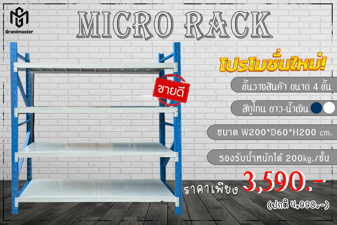 ชั้นวางสินค้า Micro Rack (ชั้นเดี่ยว Single Rack) สีทูโทน น้ำเงิน/ขาว W200 x D60 x H200 cm.