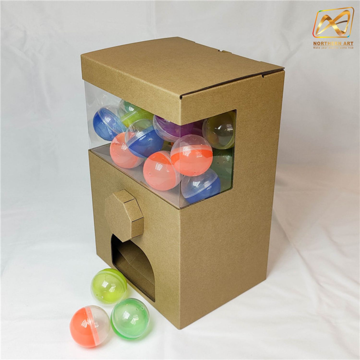 เกมส์หมุนบอล หมุนไข่ จับรางวัล สีกล่อง ขนาด 23 x 18 x 35 cm. พร้อมลูกบอลใส่ฉลาดขนาด 45 มม.จำนวน 40 ลูก