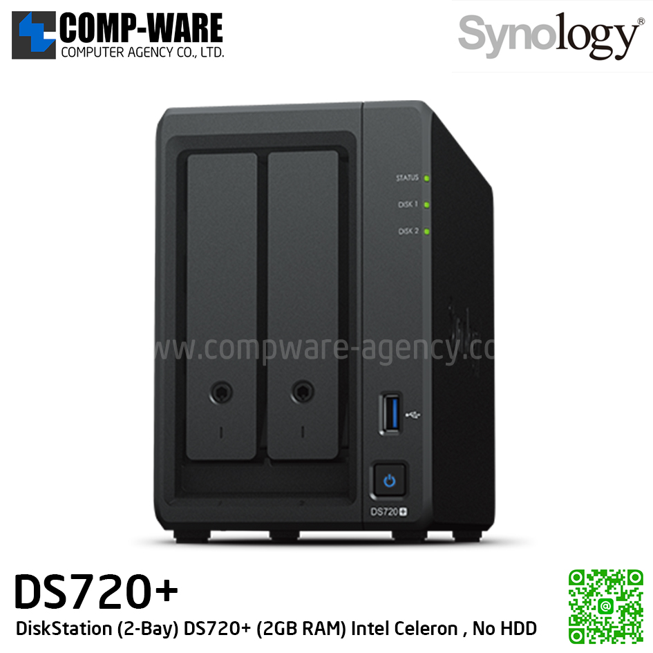 Synology DiskStation (2-Bay) DS720+ (2GB RAM up to 6GB) Intel Celeron Quad-Core, No HDD