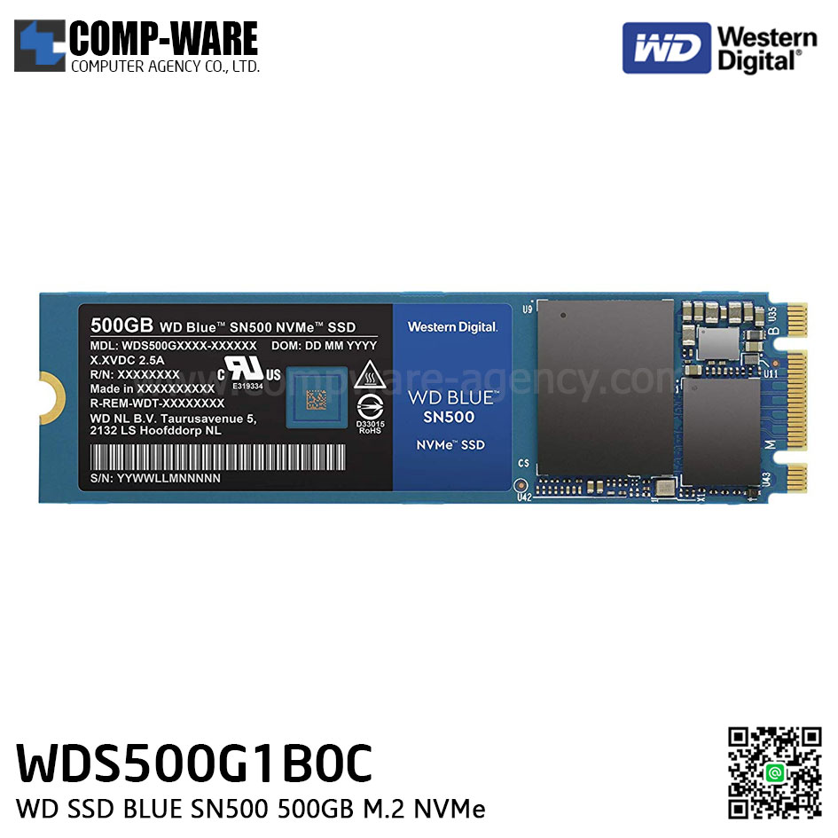 WD SSD BLUE SN500 500GB M.2 PCIe GEN3 NVMe , 3D NAND , READ 1700MB/S, WRITE 1400MB/S - WDS500G1B0C