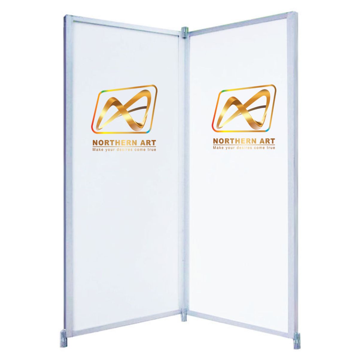 บอร์ดนิทรรศการ ไวท์บอร์ด บานคู่ พร้อมข้อต่อ ขนาด 68x200 ซม. โครงอะลูมิเนียมสีบรอนซ์ พร้อมแผ่นไม้ไวท์บอร์ดสีขาว2ด้าน