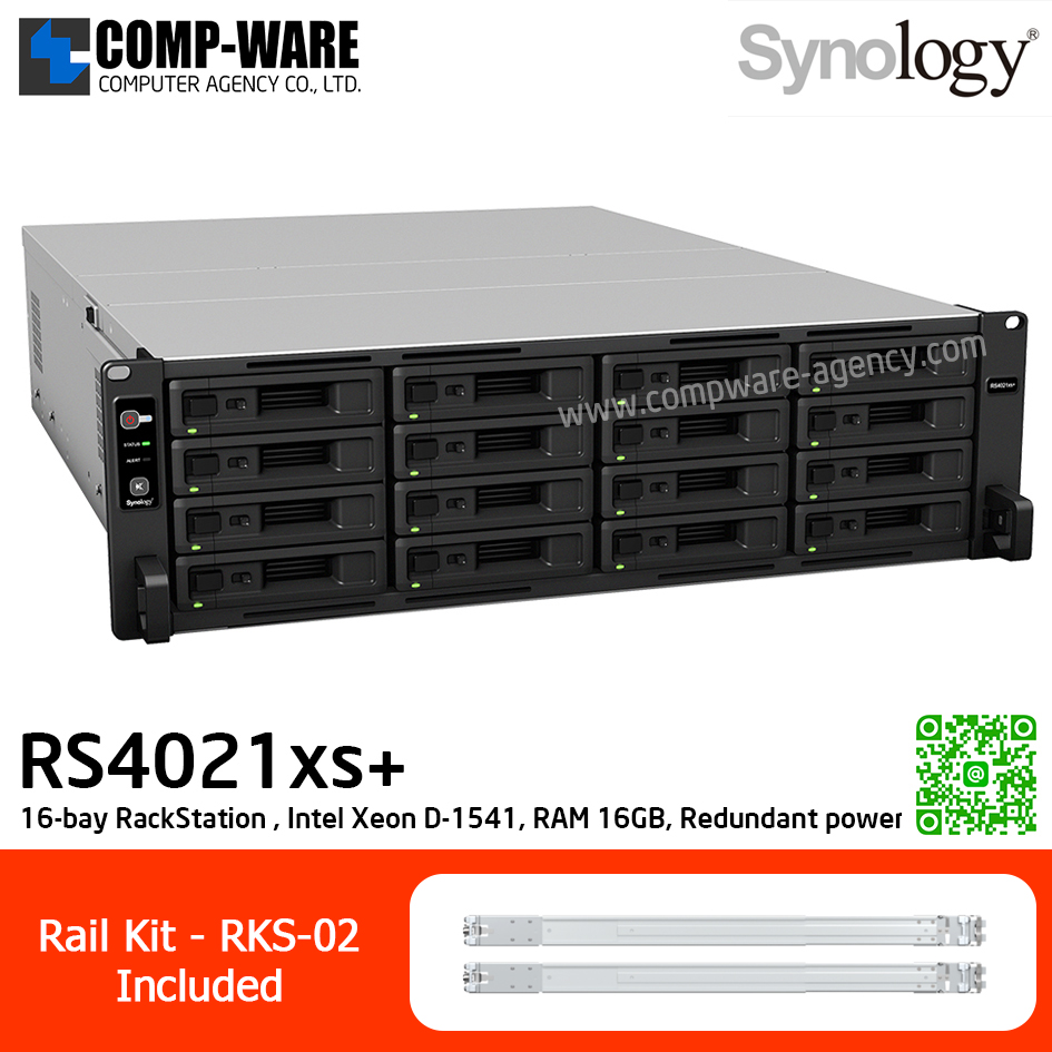 Synology RackStation (4U 16-Bay) RS4021xs+ (16GB ECC RAM up to 64GB) Intel Xeon D-1541 8-Core w/Rail Kit RKS-02, No HDD
