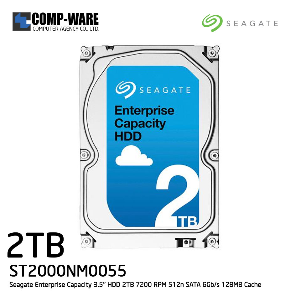 Seagate Enterprise Capacity 3.5'' HDD 2TB 7200RPM SATA 6Gb/s 128MB Cache Internal Hard Drive ST2000NM0055 // สินค้าใหม่ยังไม่ใช้งาน - No Warranty