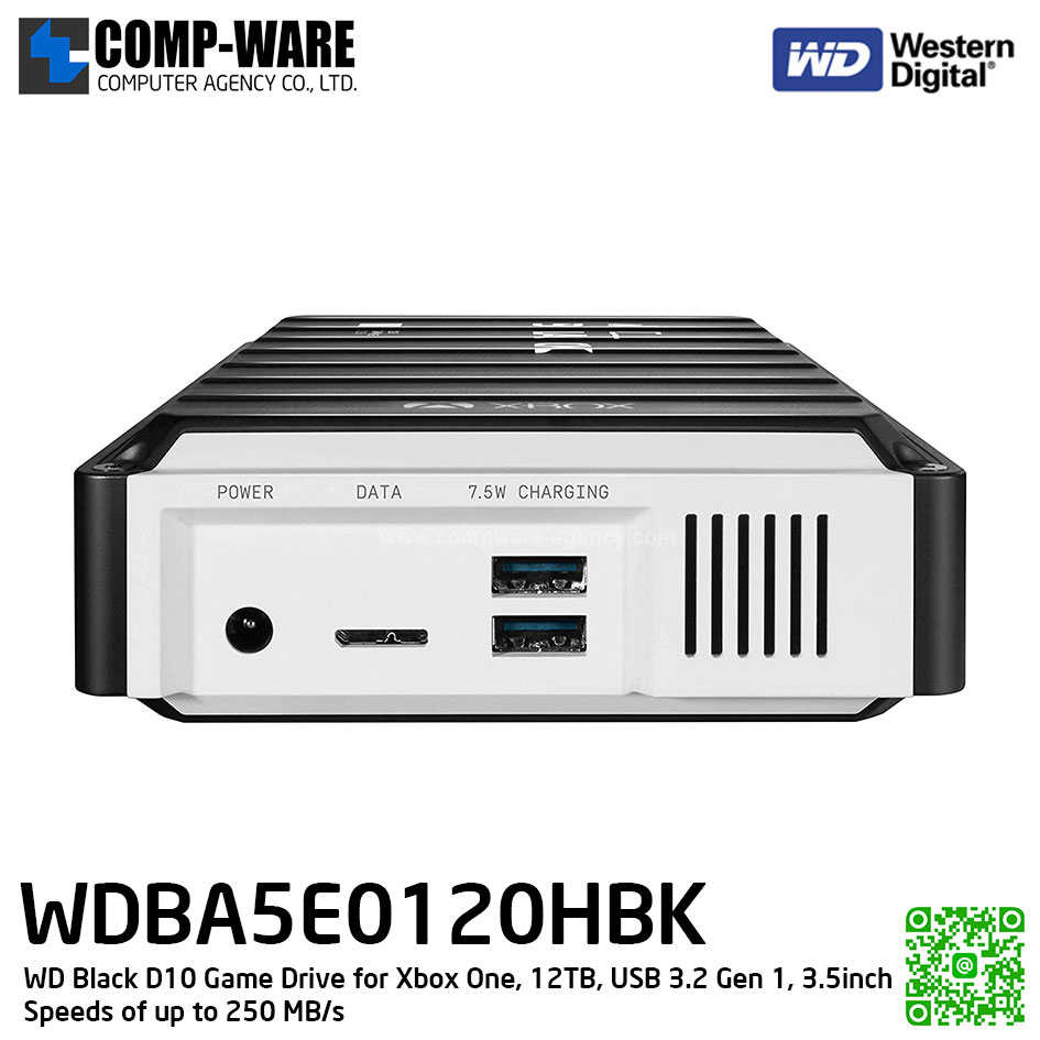 WD Black D10 Game Drive for Xbox One, 12TB, USB 3.2 Gen 1, 3.5inch , Speeds of up to 250 MB/s ( WDBA5E0120HBK-SESN )
