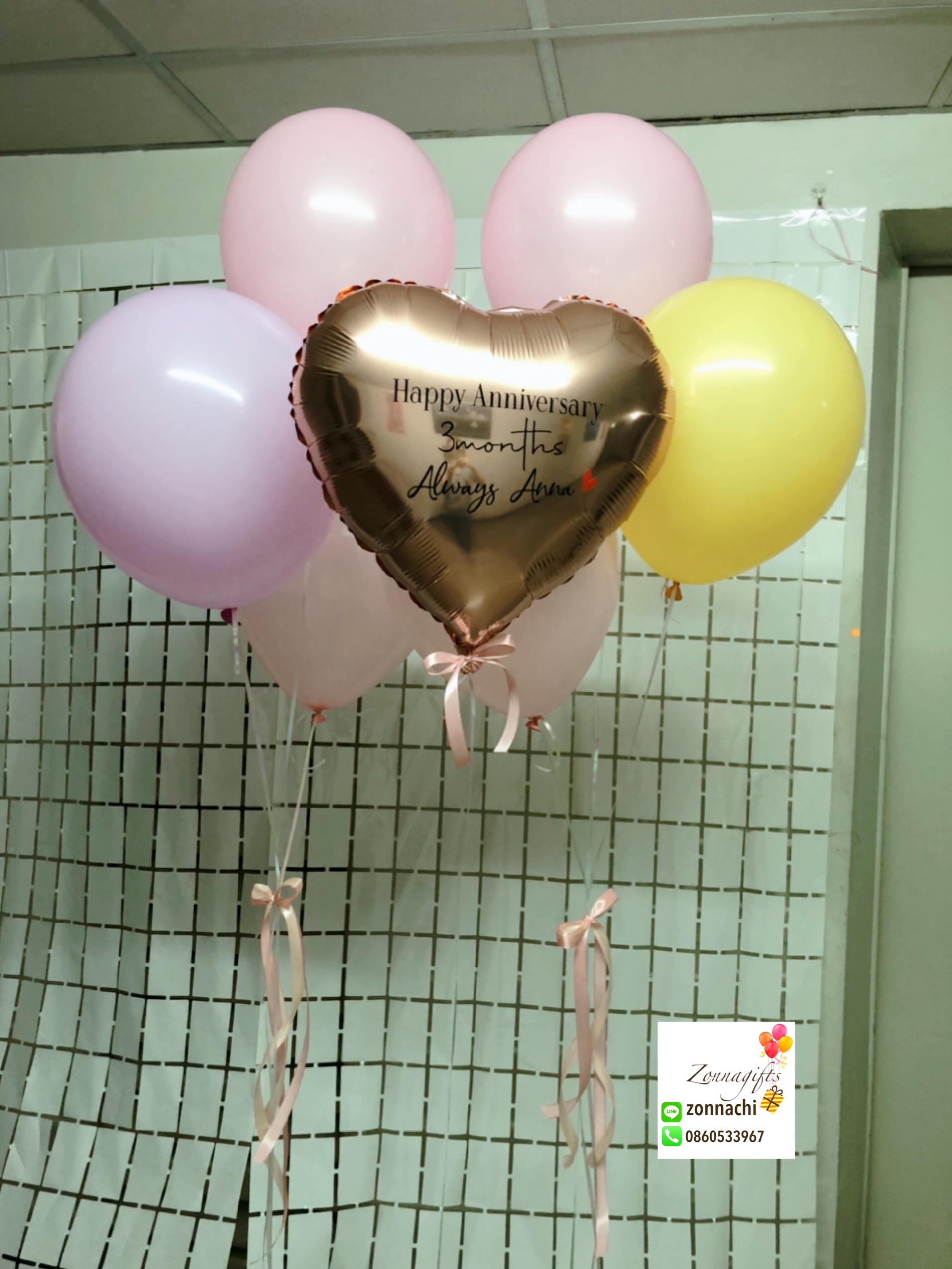 ลูกโป่งหัวใจ anniversary + ช่อลูกโป่ง6 ใบ