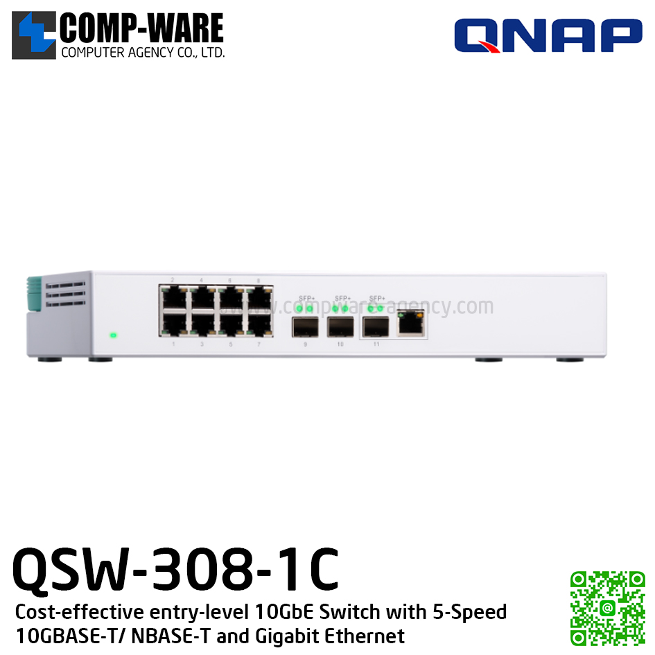QNAP QSW-308-1C Cost-effective entry-level 10GbE Switch with 5-Speed 10GBASE-T/ NBASE-T and Gigabit Ethernet