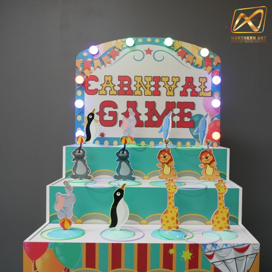 ตู้เกมส์ CARNIVAL เกมส์โยนห่วงชุดสัตว์ ขนาด (W) 80 x (L)64 x (H)160 cm. ชุดสัตว์ 12 ตััว พร้อมห่วง 36 อัน (คละสีคละขนาด)