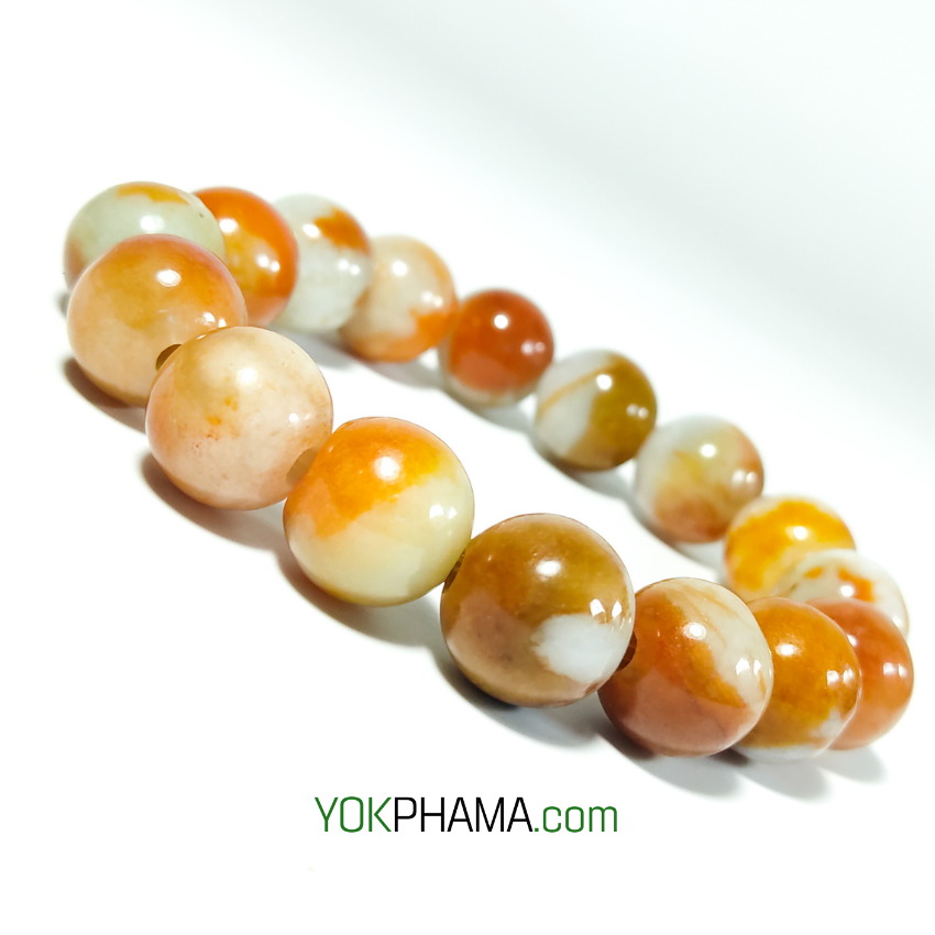 [00205]สร้อยข้อมือหยกสองสี ขาว-น้ำผึ้ง แฟนซี สวยน่ารัก