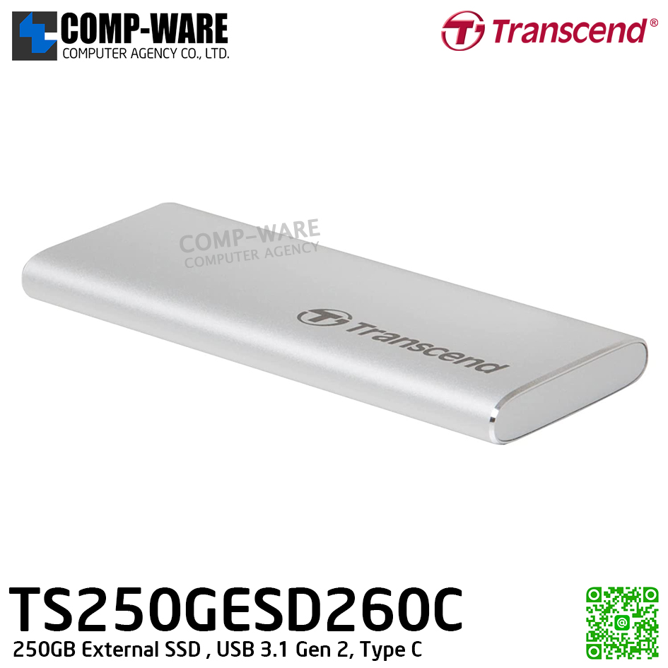 Transcend ESD260C 250GB External SSD , USB 3.1 Gen 2, Type C , TS250GESD260C - 3Y Warranty - Portable SSD