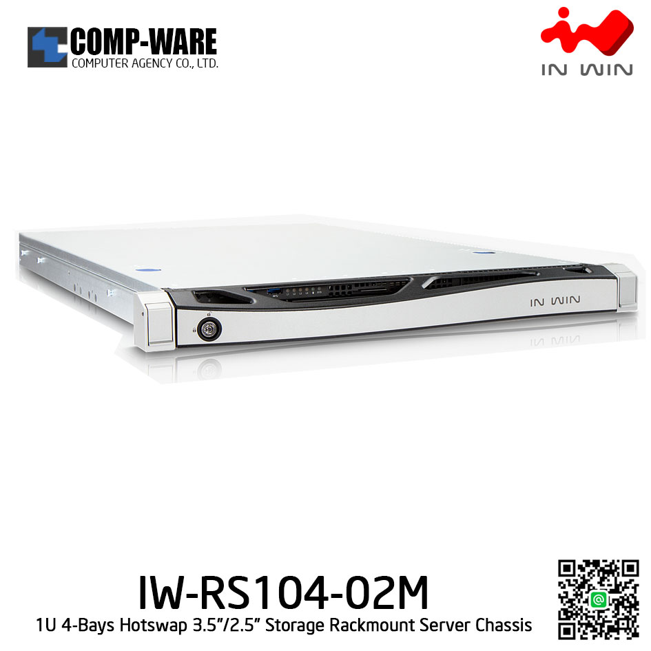 In Win Rackmount Server Chassis IW-RS104-02M-RP 1U 4-Bays, 750W Redundant supplies, slide rail, Bezel