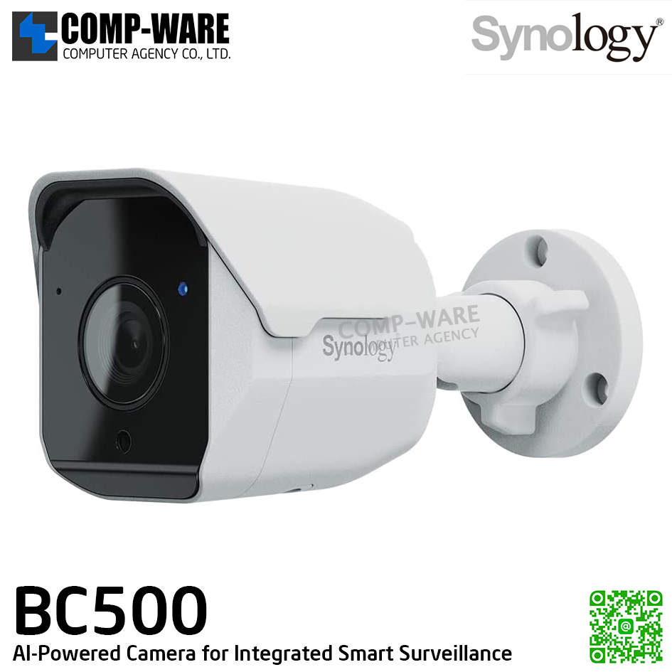 Synology BC500 Bullet Camera 5MP (2880×1620) @ 30FPS - H.264, H.265 - PoE (802.3af) - IP67 , 3Y Warranty / ** By order MOQ=10Units **