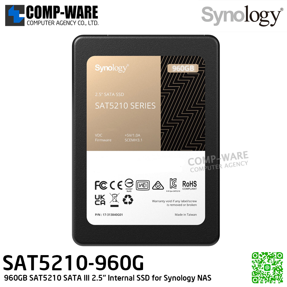 Synology 960GB SAT5210 SATA 2.5" SSD Enterprise-grade SSD built for Synology systems SAT5210-960G