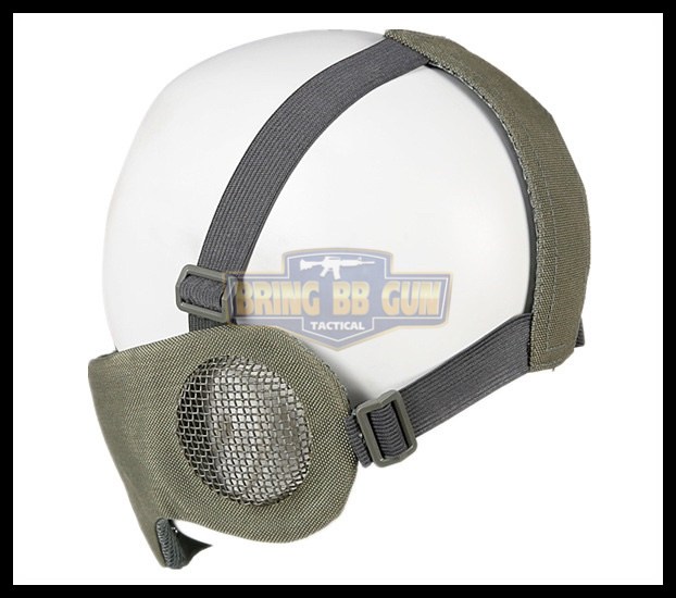 หน้ากากตะแกรงครึ่งหน้า รุ่นแก้มผ้ามีที่ปิดหู