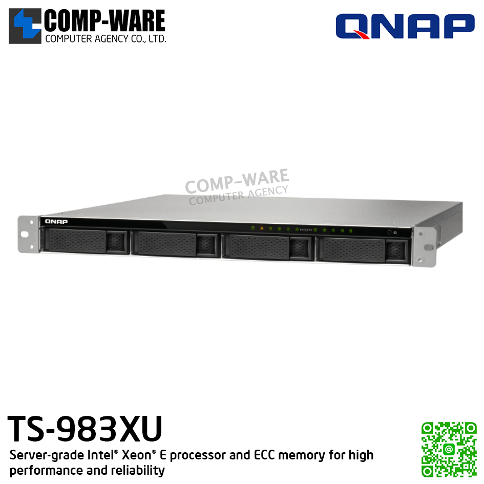 QNAP (1U 9-Bay) TS-983XU-E2124-8G / Intel Xeon E-2124 (8Core) / 8GB UDIMM DDR4 ECC (2 x 4GB) / 4 x 2.5"/3.5" SATA 6Gbps + 5 x 2.5" SATA 6Gbps / 2 x GigaLan, 2 x 10GbE SFP+ SmartNIC / 250W Single PSU / 3Y Warranty , No HDD , No Rail Kit