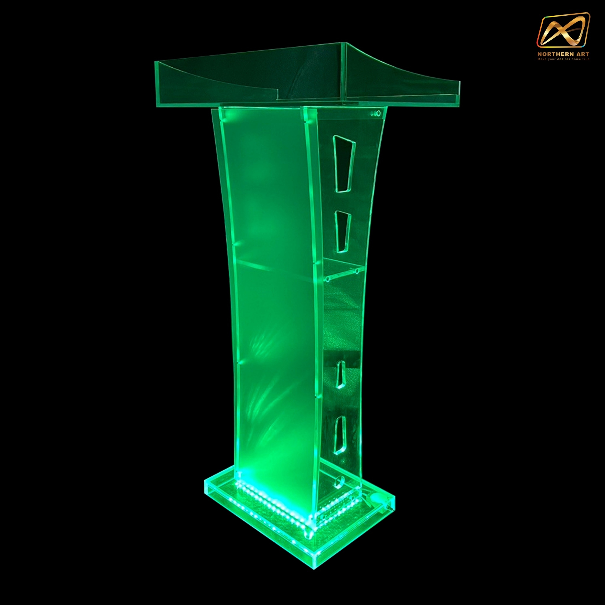 โพเดียมอะคริลิค เรืองแสงLED เปลี่ยนสีได้ พร้อมรีโมท TOP ตรง ขนาด (W) 60 x (L) 40 x (H) 113 ซม.