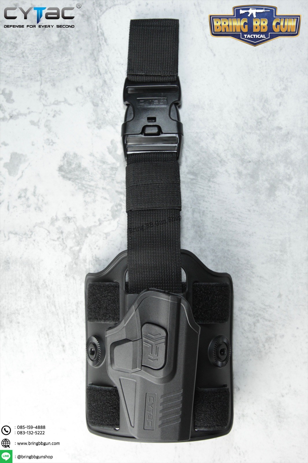 ซองปืนพกนอกปลดนิ้วชี้ Glock19 + เพลทรัดต้นขา ยี่ห้อ Cytac (R-Defender G3 Series G19 Holster with Drop Leg Platform)