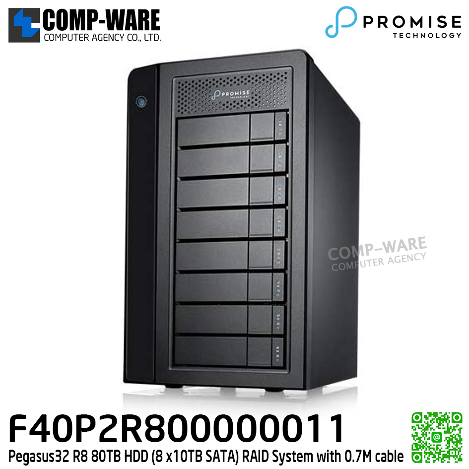 Promise Pegasus32 R8 80TB HDD (8 x10TB SATA) RAID System with 0.7M cable (APAC) รับประกัน 3ปี - F40P2R800000011