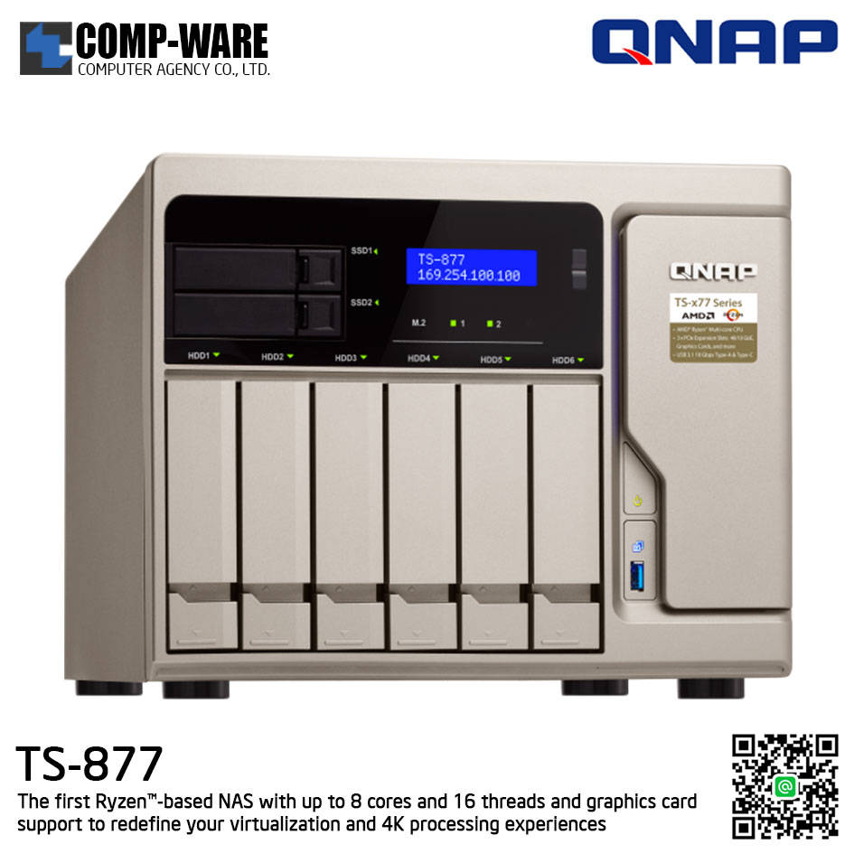 QNAP NAS 8-Bay (6+2) TS-877 (16GB DDR4 RAM up to 64GB) AMD Ryzen7 1700 8-Core TS-877-1700-16G , No HDD