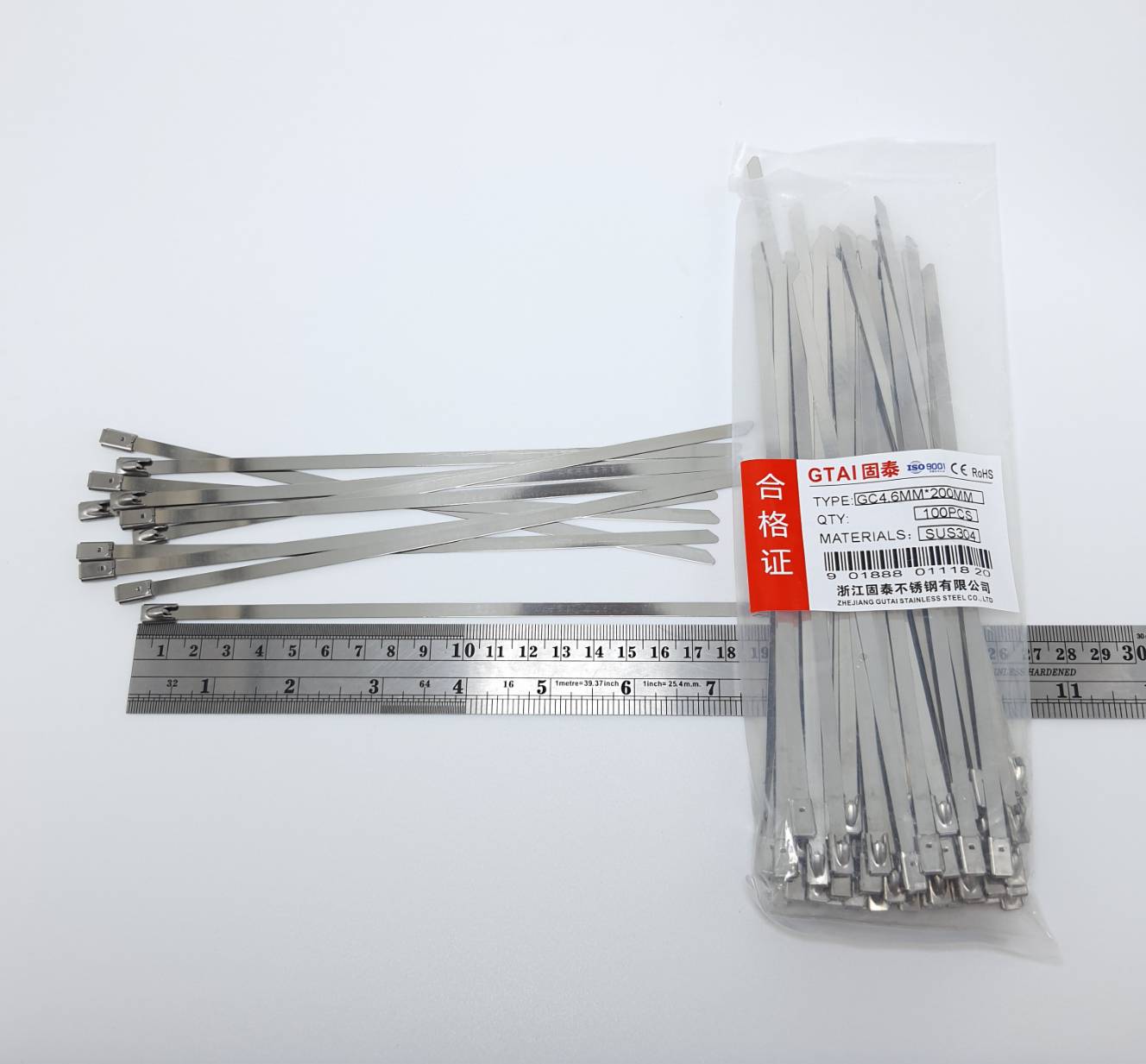 เคเบิ้ลไทร์สแตนเลส 8 นิ้ว (4.6 mm *200 mm ) (แพ็คถุง 10 เส้น)