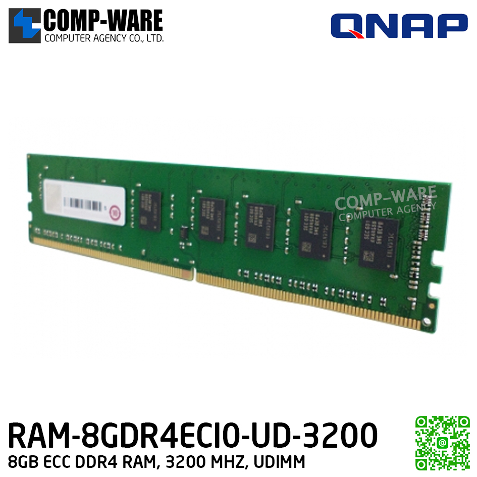 QNAP RAM Module 8GB ECC DDR4 3200MHz UDIMM (1Y Warranty) RAM-8GDR4ECI0-UD-3200