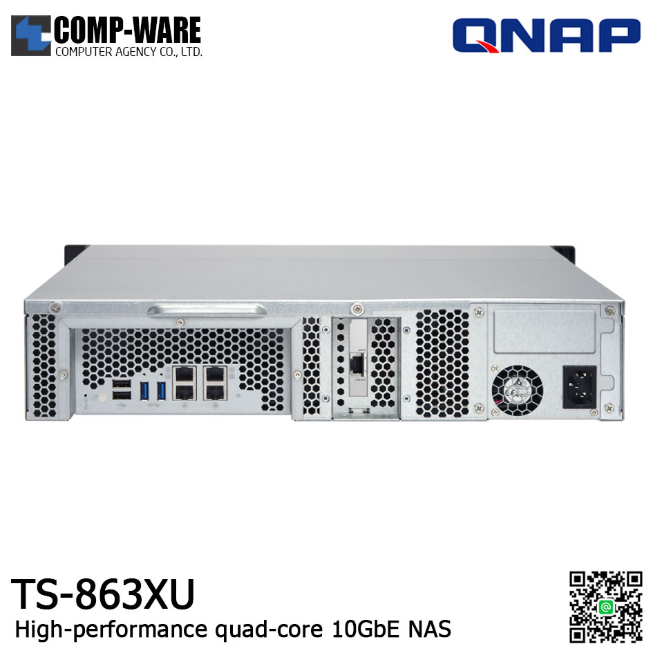 QNAP NAS (2U 8-Bay) TS-863XU (4GB RAM) Single Power Supply , with Rail Kit (RAIL-B02), No HDD