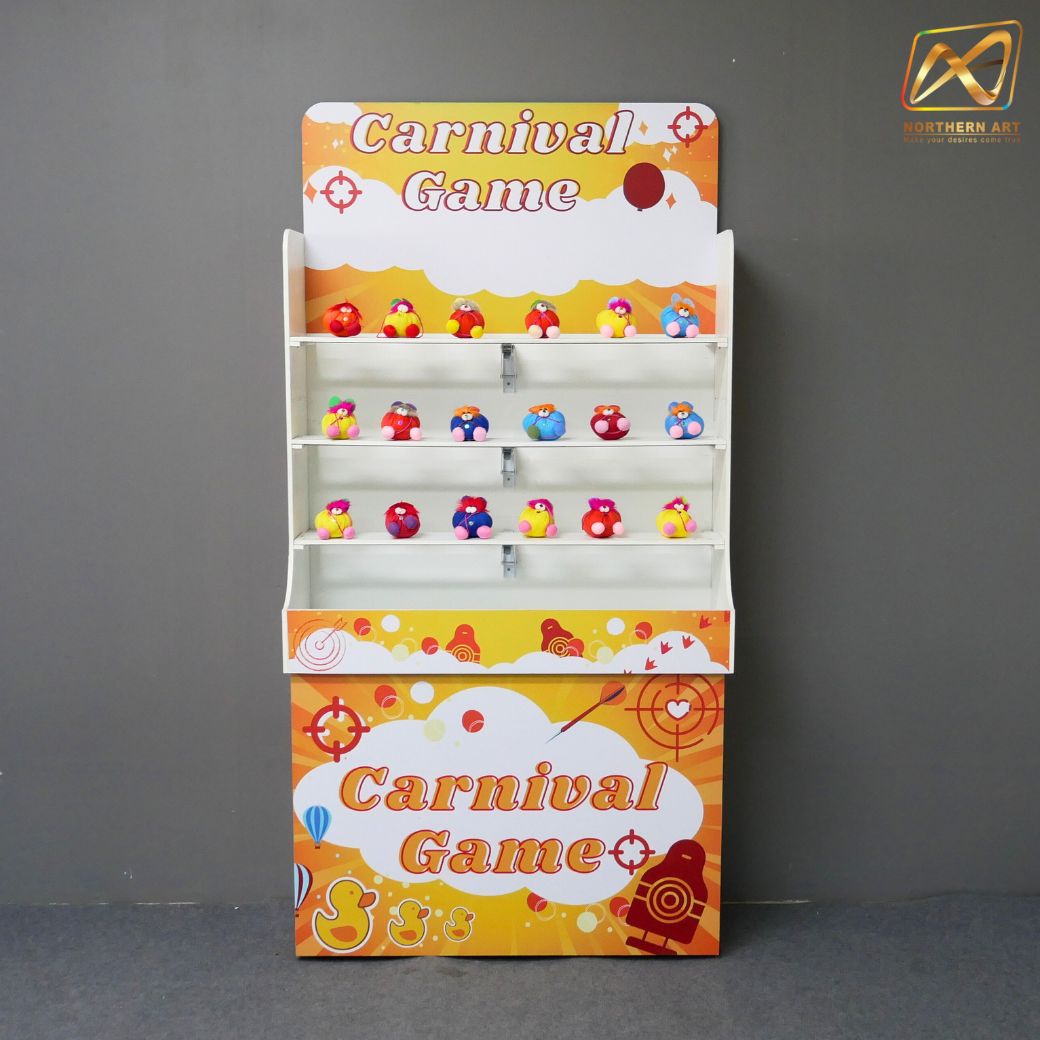 เช่าเกมส์ปาตุ๊กตา ขนาดโครง (W) 90 x (L)50 x (H)176 cm. พร้อมตุ๊กตา 18 ตัว และบอลโฟม 12 ลูก